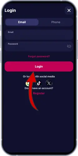 NV Casino loginformular – indtast e-mail og adgangskode